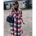 New Trendy Women's Coat Autumn Winter Long Sleeve Red Plaid Jacket Women Lapel Single Breasted Cardigan Coat Turndown Collar Women Coat Stevvex