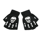 New TrendyHalf Finger Gloves Glow  Dark Fingerless Stretch Knitted Winter Mittens Men/Women's Skeleton Pattern Knit Gloves Fingerless Gloves Stevvex