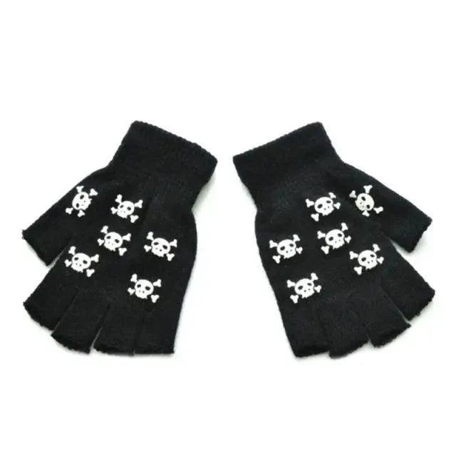 New TrendyHalf Finger Gloves Glow  Dark Fingerless Stretch Knitted Winter Mittens Men/Women's Skeleton Pattern Knit Gloves Fingerless Gloves Stevvex