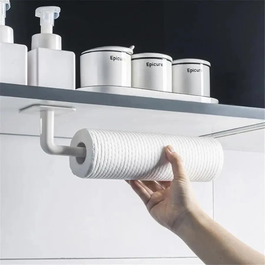 New Vigorous 1Pc Kitchen Self-adhesive Accessories Under Cabinet Paper Roll Rack Towel Holder Tissue Hanger Storage Rack for Bathroom Toilet Stevvex