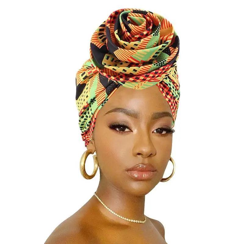 New Vintage African Print Stretch Bandana Head Wrap Long Scarf satin Floral Women Party Turban Headwear Cap Hair Accessories Stevvex