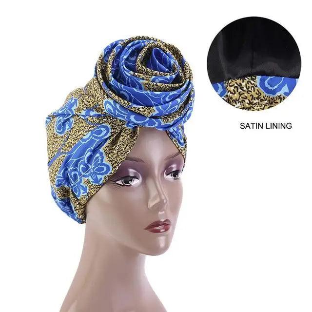 New Vintage African Print Stretch Bandana Head Wrap Long Scarf satin Floral Women Party Turban Headwear Cap Hair Accessories Stevvex