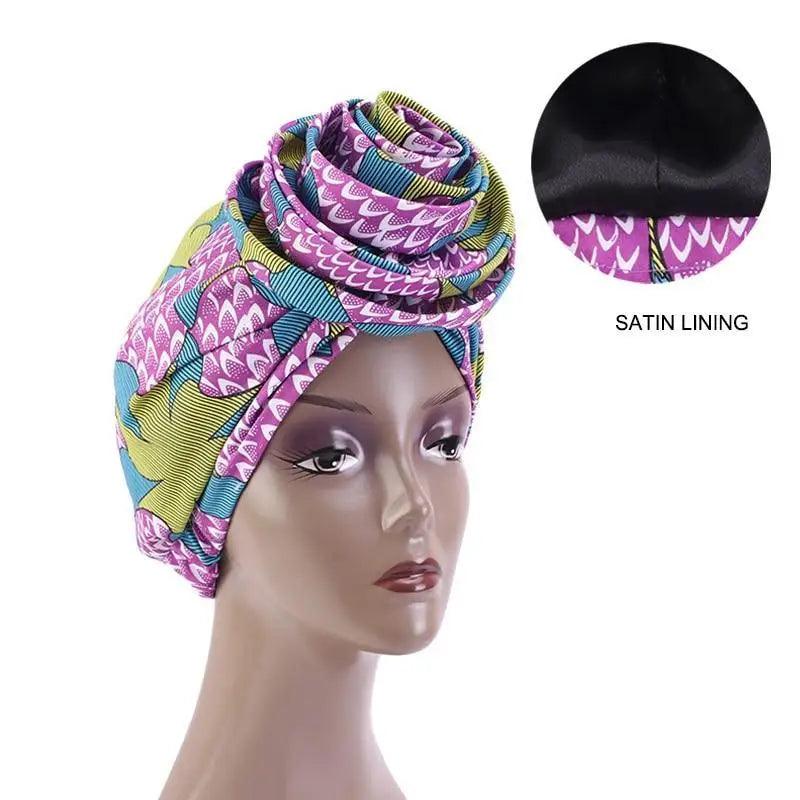 New Vintage African Print Stretch Bandana Head Wrap Long Scarf satin Floral Women Party Turban Headwear Cap Hair Accessories Stevvex