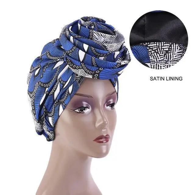 New Vintage African Print Stretch Bandana Head Wrap Long Scarf satin Floral Women Party Turban Headwear Cap Hair Accessories Stevvex