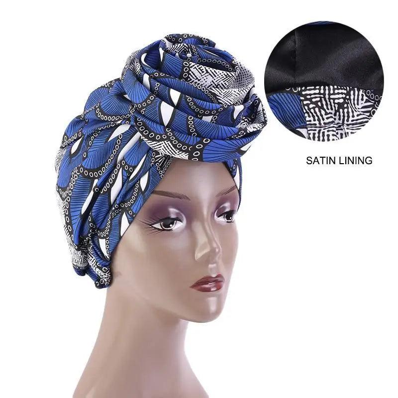 New Vintage African Print Stretch Bandana Head Wrap Long Scarf satin Floral Women Party Turban Headwear Cap Hair Accessories Stevvex