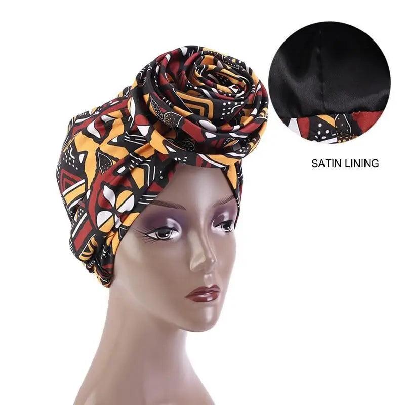 New Vintage African Print Stretch Bandana Head Wrap Long Scarf satin Floral Women Party Turban Headwear Cap Hair Accessories Stevvex