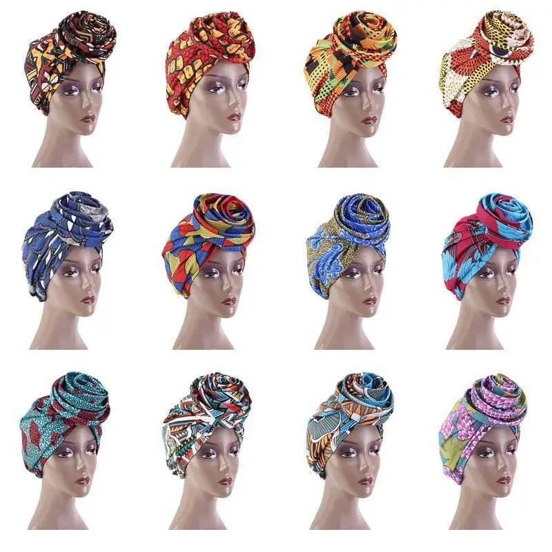 New Vintage African Print Stretch Bandana Head Wrap Long Scarf satin Floral Women Party Turban Headwear Cap Hair Accessories Stevvex