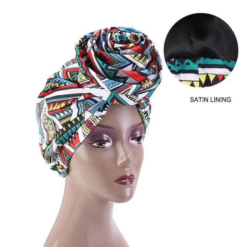 New Vintage African Print Stretch Bandana Head Wrap Long Scarf satin Floral Women Party Turban Headwear Cap Hair Accessories Stevvex