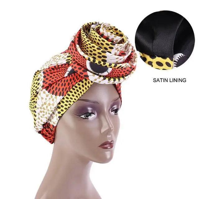 New Vintage African Print Stretch Bandana Head Wrap Long Scarf satin Floral Women Party Turban Headwear Cap Hair Accessories Stevvex