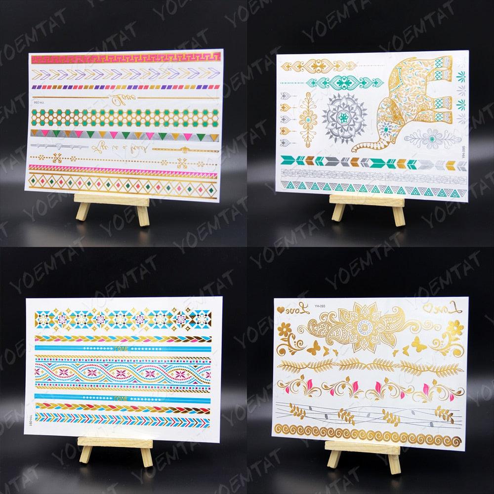 New Waterproof Temporary Tattoo Sticker Golden Silver Flower Jewelry Flash Fashion Different Design Tattoos For Womens Stevvex
