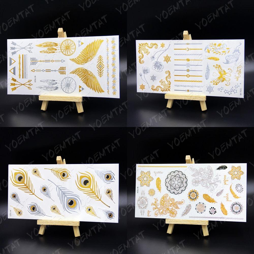 New Waterproof Temporary Tattoo Sticker Golden Silver Flower Jewelry Flash Fashion Different Design Tattoos For Womens Stevvex