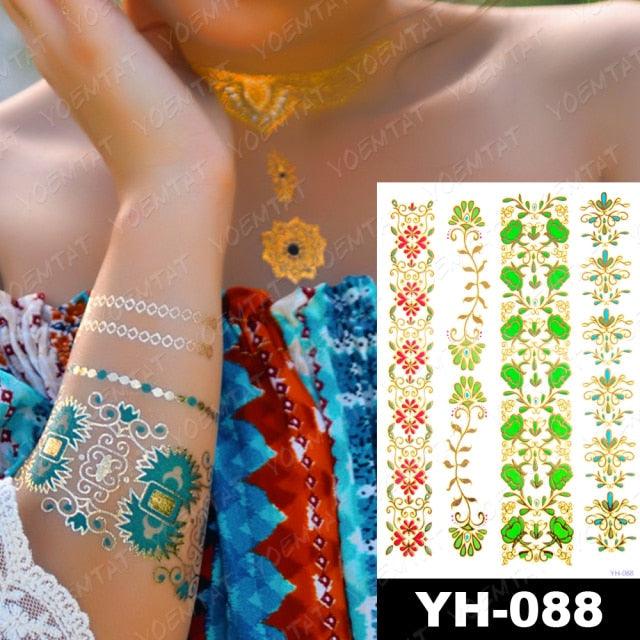 New Waterproof Temporary Tattoo Sticker Golden Silver Flower Jewelry Flash Fashion Different Design Tattoos For Womens Stevvex