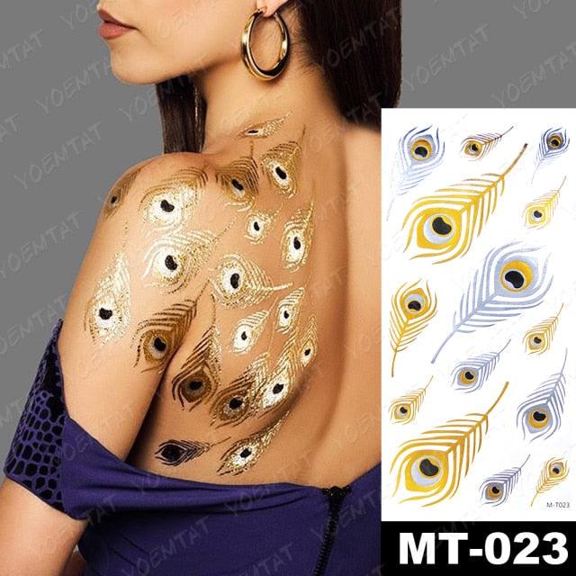 New Waterproof Temporary Tattoo Sticker Golden Silver Flower Jewelry Flash Fashion Different Design Tattoos For Womens Stevvex
