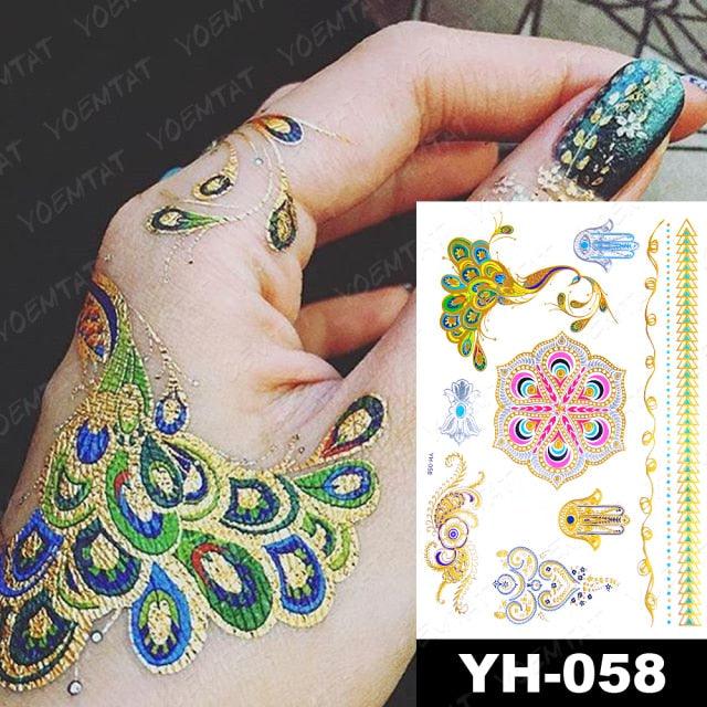 New Waterproof Temporary Tattoo Sticker Golden Silver Flower Jewelry Flash Fashion Different Design Tattoos For Womens Stevvex