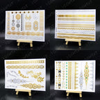New Waterproof Temporary Tattoo Sticker Golden Silver Flower Jewelry Flash Fashion Different Design Tattoos For Womens Stevvex