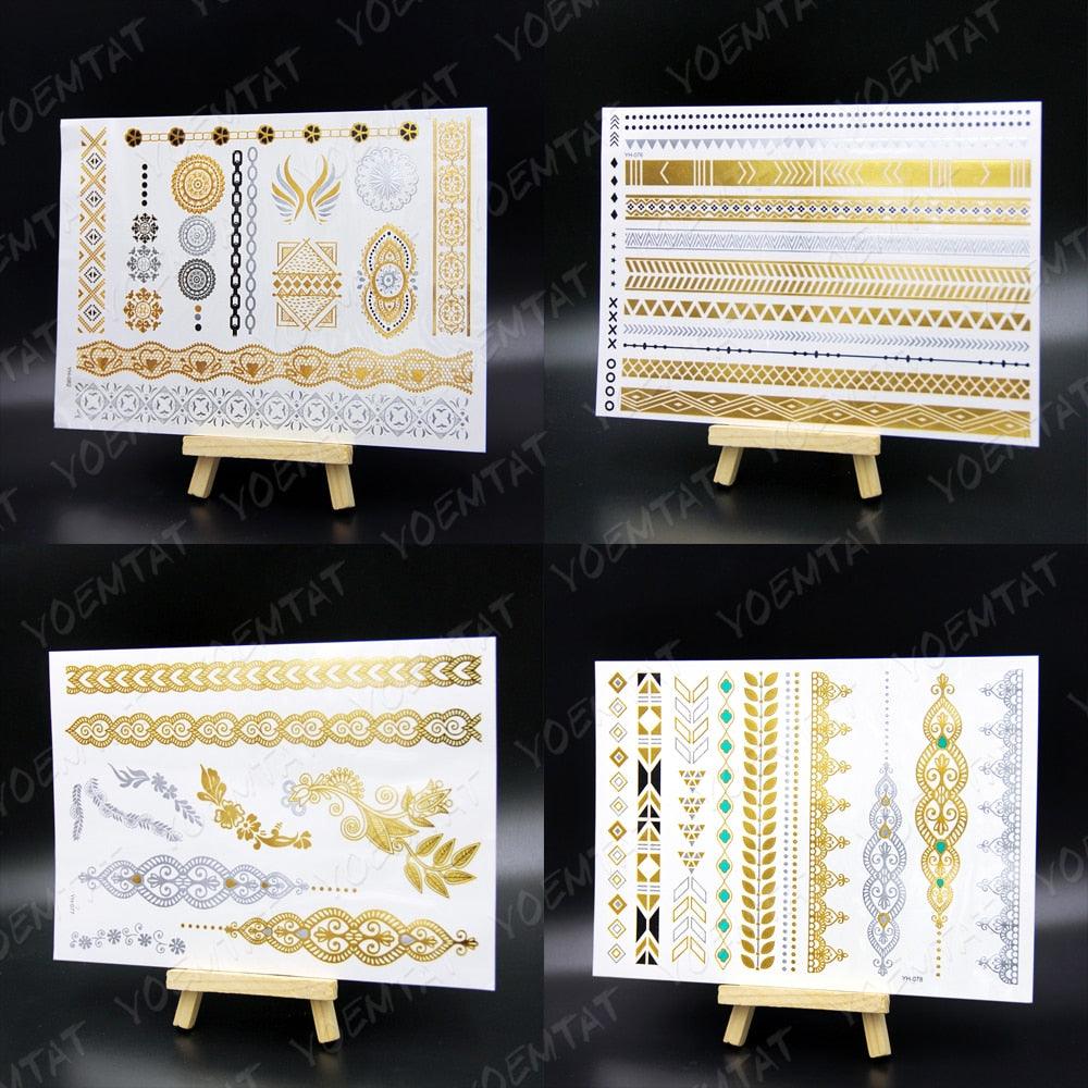 New Waterproof Temporary Tattoo Sticker Golden Silver Flower Jewelry Flash Fashion Different Design Tattoos For Womens Stevvex