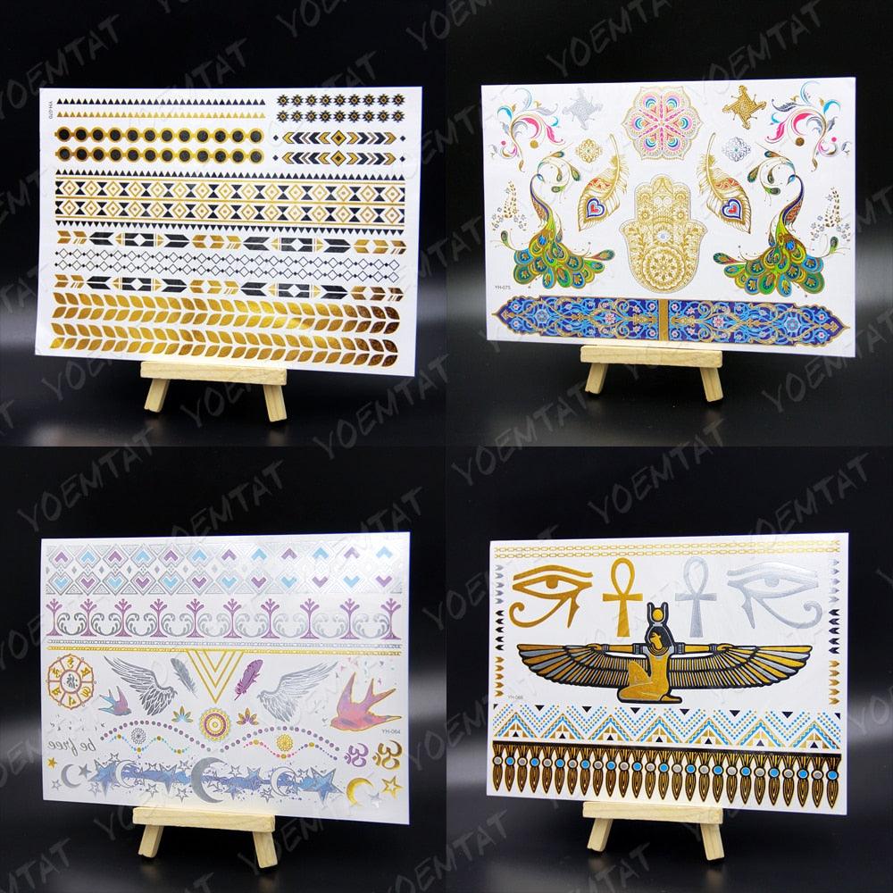 New Waterproof Temporary Tattoo Sticker Golden Silver Flower Jewelry Flash Fashion Different Design Tattoos For Womens Stevvex
