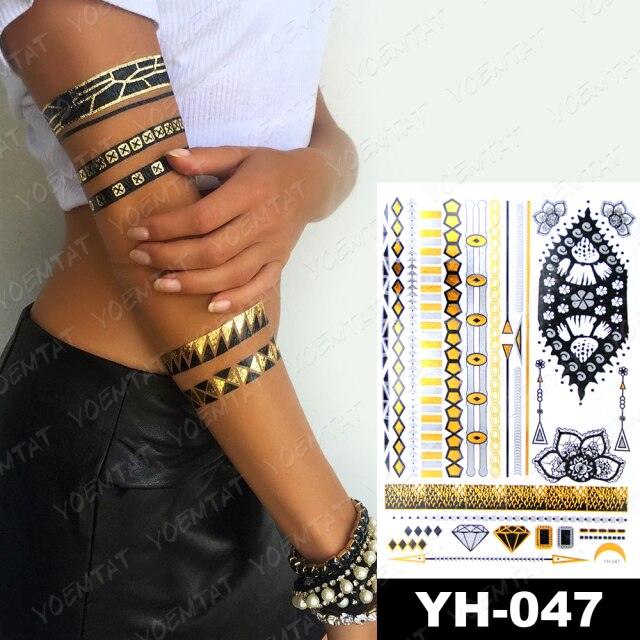 New Waterproof Temporary Tattoo Sticker Golden Silver Flower Jewelry Flash Fashion Different Design Tattoos For Womens Stevvex