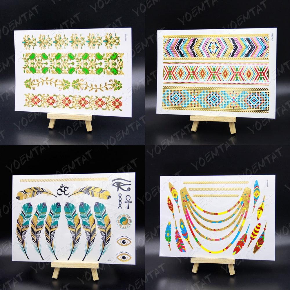 New Waterproof Temporary Tattoo Sticker Golden Silver Flower Jewelry Flash Fashion Different Design Tattoos For Womens Stevvex