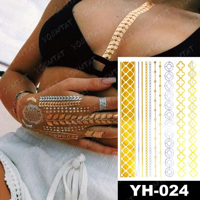 New Waterproof Temporary Tattoo Sticker Golden Silver Flower Jewelry Flash Fashion Different Design Tattoos For Womens Stevvex