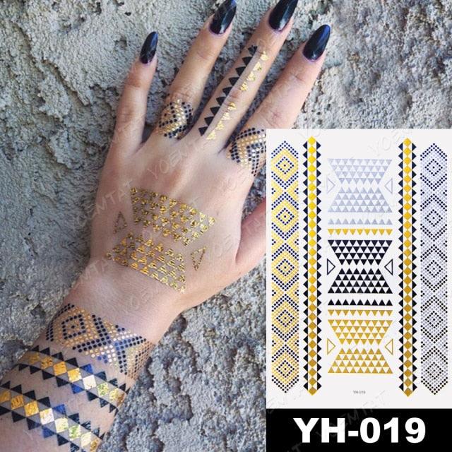 New Waterproof Temporary Tattoo Sticker Golden Silver Flower Jewelry Flash Fashion Different Design Tattoos For Womens Stevvex