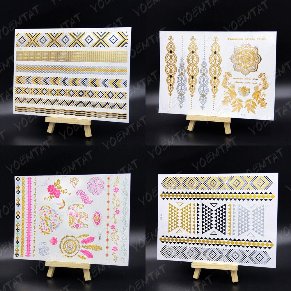 New Waterproof Temporary Tattoo Sticker Golden Silver Flower Jewelry Flash Fashion Different Design Tattoos For Womens Stevvex