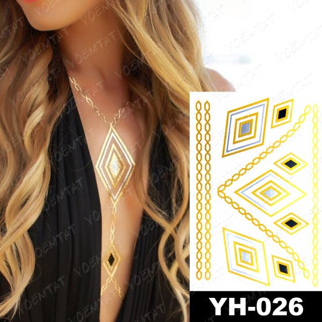 New Waterproof Temporary Tattoo Sticker Golden Silver Flower Jewelry Flash Fashion Different Design Tattoos For Womens Stevvex