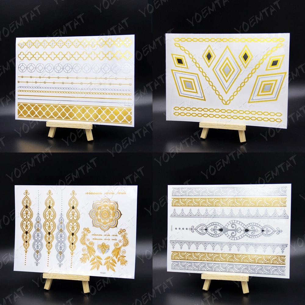New Waterproof Temporary Tattoo Sticker Golden Silver Flower Jewelry Flash Fashion Different Design Tattoos For Womens Stevvex