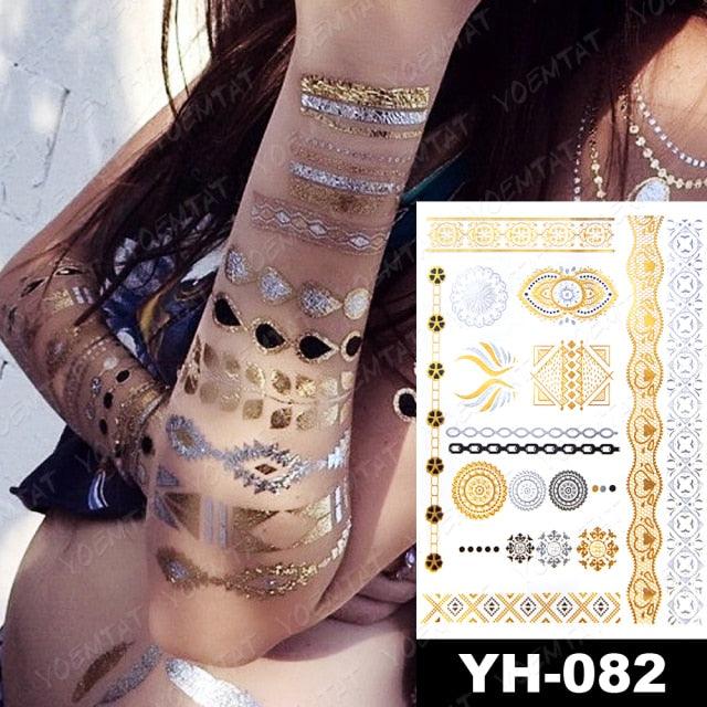 New Waterproof Temporary Tattoo Sticker Golden Silver Flower Jewelry Flash Fashion Different Design Tattoos For Womens Stevvex