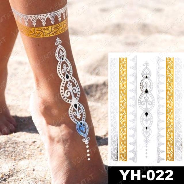 New Waterproof Temporary Tattoo Sticker Golden Silver Flower Jewelry Flash Fashion Different Design Tattoos For Womens Stevvex