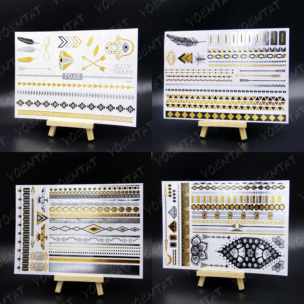 New Waterproof Temporary Tattoo Sticker Golden Silver Flower Jewelry Flash Fashion Different Design Tattoos For Womens Stevvex