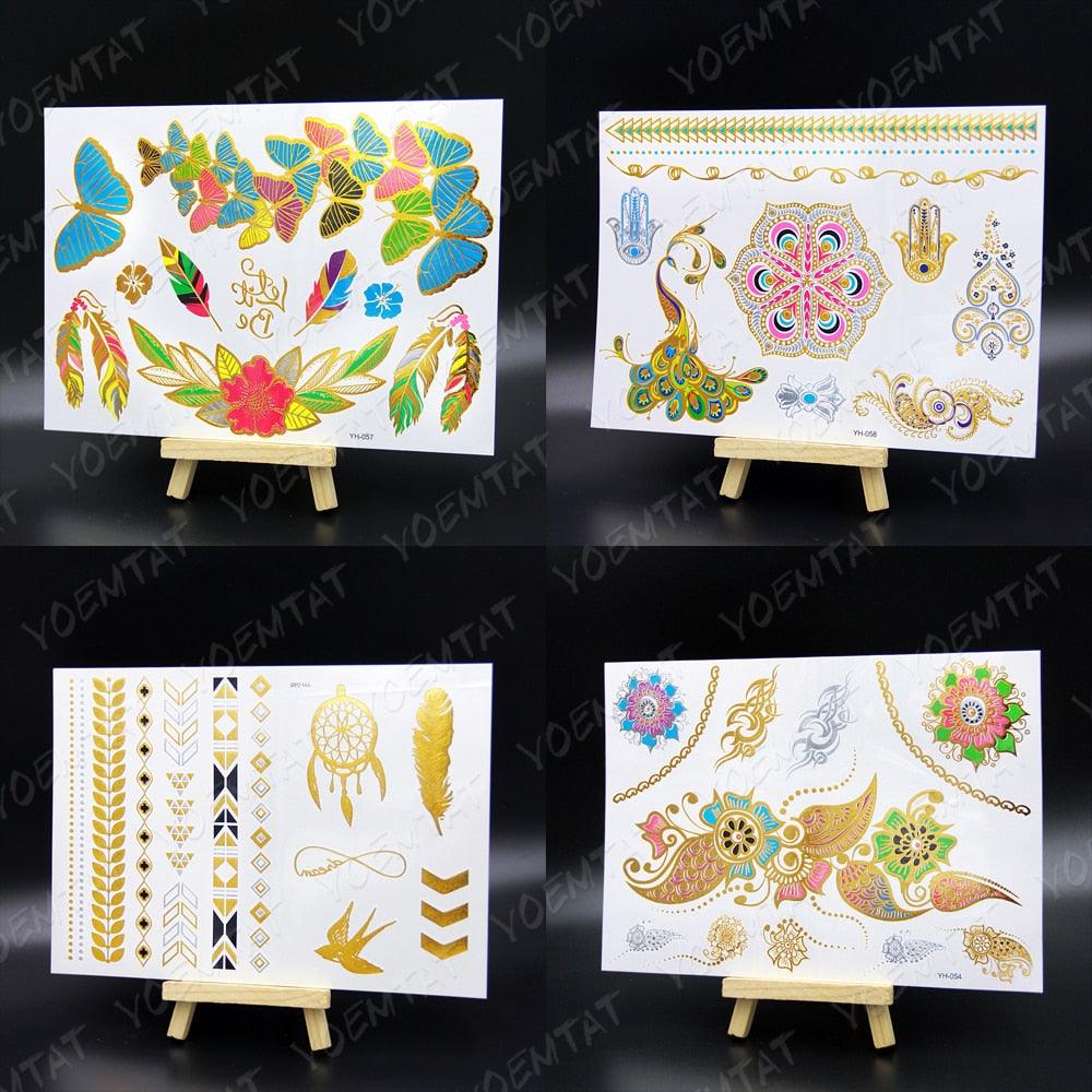 New Waterproof Temporary Tattoo Sticker Golden Silver Flower Jewelry Flash Fashion Different Design Tattoos For Womens Stevvex