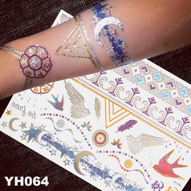 New Waterproof Temporary Tattoo Sticker Golden Silver Flower Jewelry Flash Fashion Different Design Tattoos For Womens Stevvex