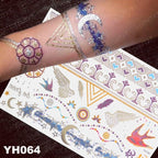 New Waterproof Temporary Tattoo Sticker Golden Silver Flower Jewelry Flash Fashion Different Design Tattoos For Womens Stevvex