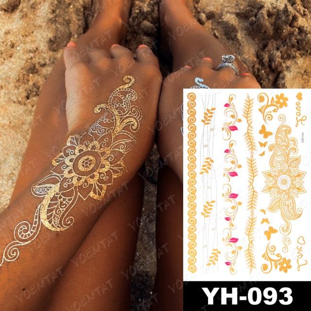 New Waterproof Temporary Tattoo Sticker Golden Silver Flower Jewelry Flash Fashion Different Design Tattoos For Womens Stevvex