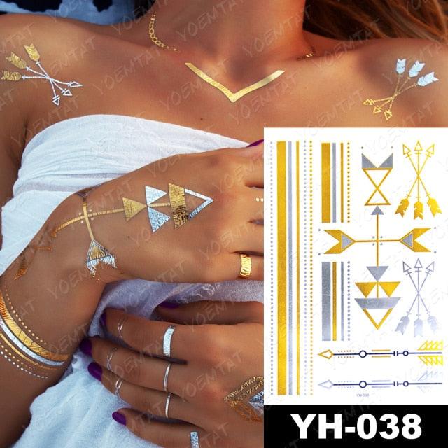 New Waterproof Temporary Tattoo Sticker Golden Silver Flower Jewelry Flash Fashion Different Design Tattoos For Womens Stevvex