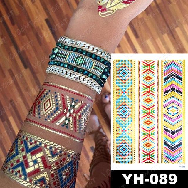 New Waterproof Temporary Tattoo Sticker Golden Silver Flower Jewelry Flash Fashion Different Design Tattoos For Womens Stevvex