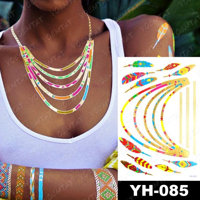 New Waterproof Temporary Tattoo Sticker Golden Silver Flower Jewelry Flash Fashion Different Design Tattoos For Womens Stevvex