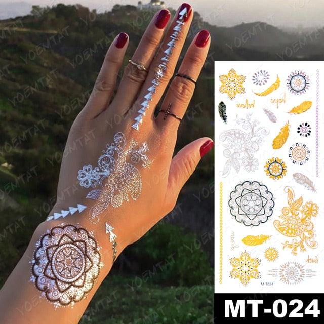 New Waterproof Temporary Tattoo Sticker Golden Silver Flower Jewelry Flash Fashion Different Design Tattoos For Womens Stevvex