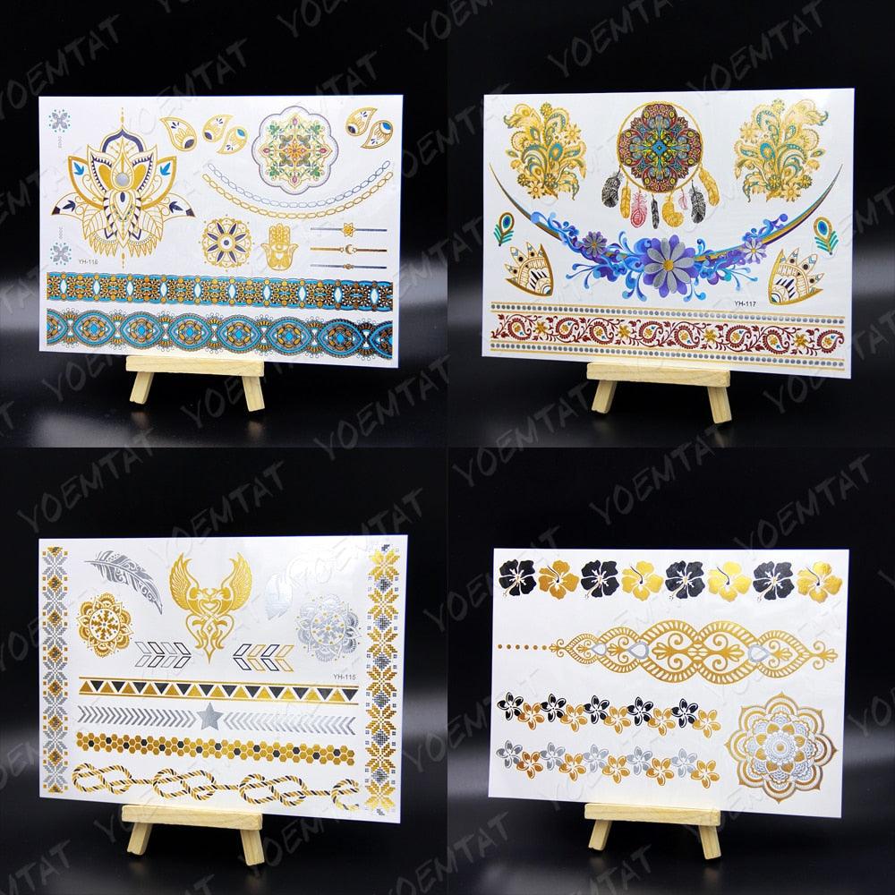 New Waterproof Temporary Tattoo Sticker Golden Silver Flower Jewelry Flash Fashion Different Design Tattoos For Womens Stevvex