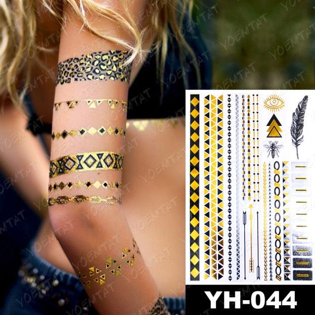 New Waterproof Temporary Tattoo Sticker Golden Silver Flower Jewelry Flash Fashion Different Design Tattoos For Womens Stevvex