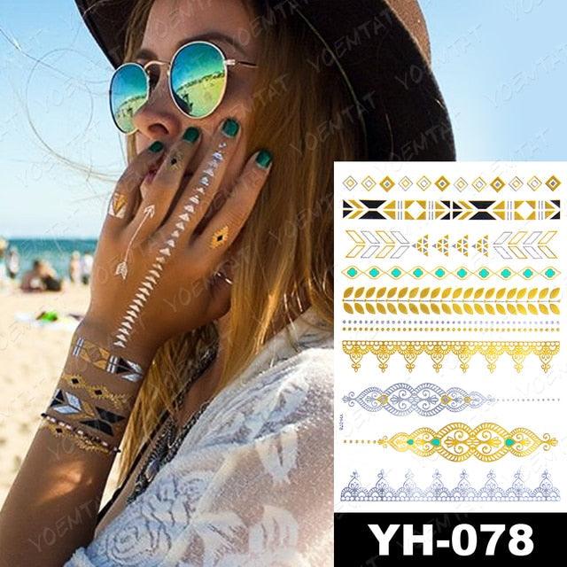 New Waterproof Temporary Tattoo Sticker Golden Silver Flower Jewelry Flash Fashion Different Design Tattoos For Womens Stevvex