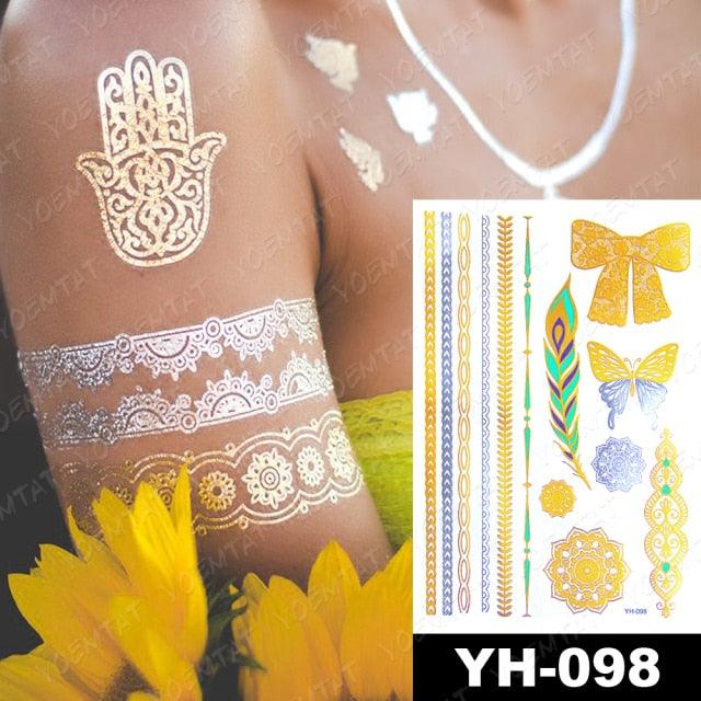 New Waterproof Temporary Tattoo Sticker Golden Silver Flower Jewelry Flash Fashion Different Design Tattoos For Womens Stevvex