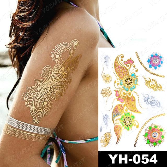 New Waterproof Temporary Tattoo Sticker Golden Silver Flower Jewelry Flash Fashion Different Design Tattoos For Womens Stevvex