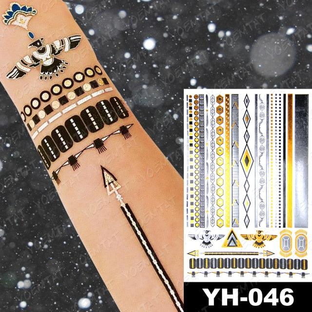 New Waterproof Temporary Tattoo Sticker Golden Silver Flower Jewelry Flash Fashion Different Design Tattoos For Womens Stevvex