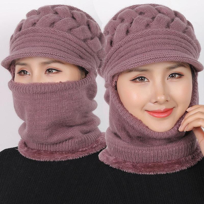 New Winter Balaclava Beanies Mother Hat Women Warm Thick Skellies Riding Outdoor Hats Gorgas Stripes Beanie Cap Mask Scarf Hat Set Outdoor Sport Warm Beanies Hat For Men Knitted Hats Bandana Hiking Camping Kid Neck Warmer Cap Stevvex