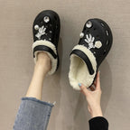 New Winter Crystal Shallow Home Cotton Shoes Flats Flip Flops Women Casual Warm Hollow Short Plush Slippers Unisex Garden Clogs Shoes Classic Lined Clog Warm And Fuzzy Slippers Indoor Soft Comfortable Clogs
