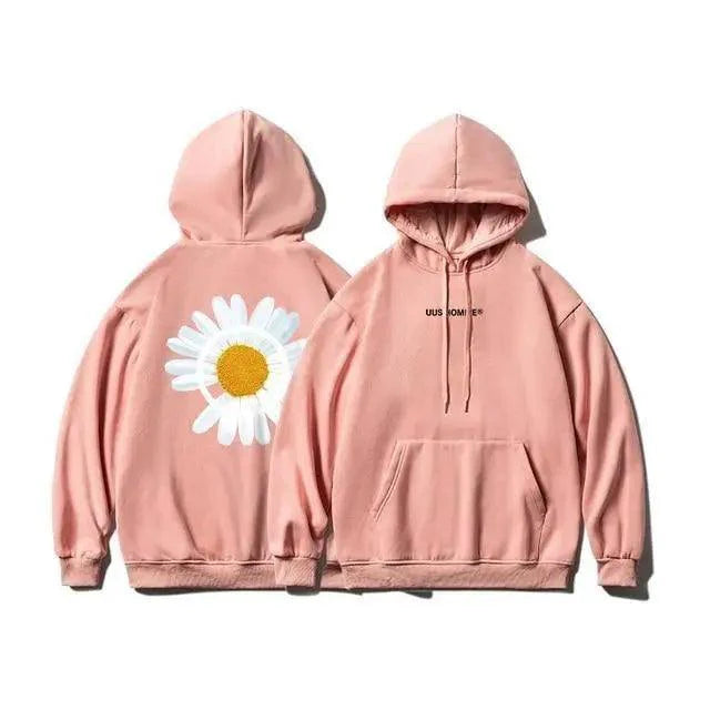 New Winter Loose Hooded Sweatshirts Men Thicken Warm Coat Hoodies Male Oversize Pullovers Sweatshirt Women Sunflower Printed Long Sleeve Pullover Sweatshirts Loose Drawstring Hoodie Stevvex