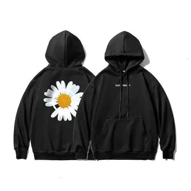 New Winter Loose Hooded Sweatshirts Men Thicken Warm Coat Hoodies Male Oversize Pullovers Sweatshirt Women Sunflower Printed Long Sleeve Pullover Sweatshirts Loose Drawstring Hoodie Stevvex