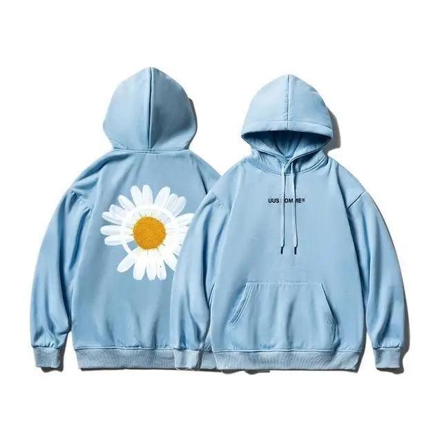 New Winter Loose Hooded Sweatshirts Men Thicken Warm Coat Hoodies Male Oversize Pullovers Sweatshirt Women Sunflower Printed Long Sleeve Pullover Sweatshirts Loose Drawstring Hoodie Stevvex